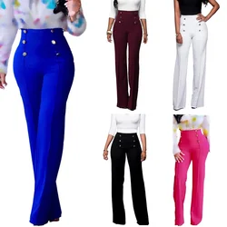 Pantalones largos de cintura alta para mujer, ropa de verano, venta al por mayor