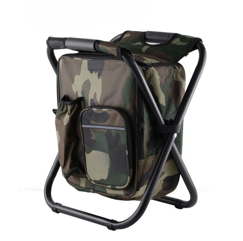 Fashion Backpack Camping Chair Built In Cooler Storage Bag Foldable Portable Leisure Stool For Outdoor Fishing Trip