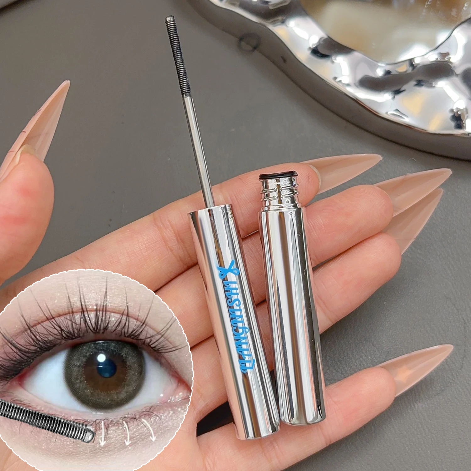 Waterproof Silk Fiber Lengthens Eyelashes Mascara Ultra-Fine Brush Mascara Makeup Fast Dry Matte Brown Black Curling Comestics