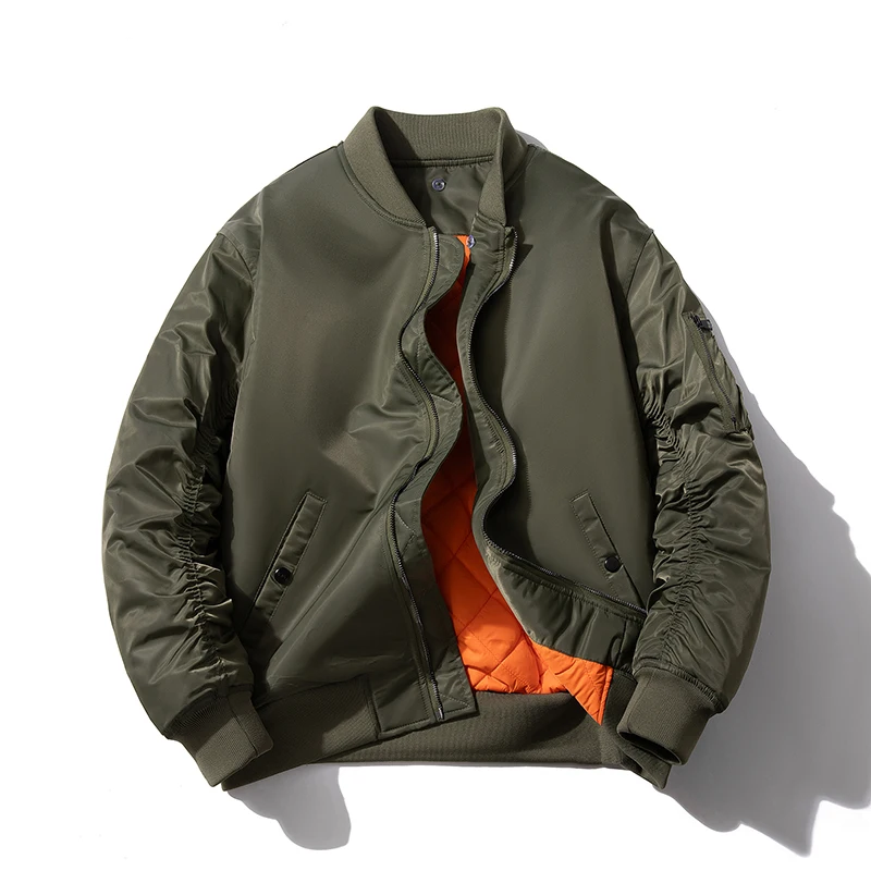 

Men's Thiened Autumn Winter Baseball Jaet Windproof Cotton Pilot Jaet Trendy Brand Loose Fit Long Sve Zipper Closure