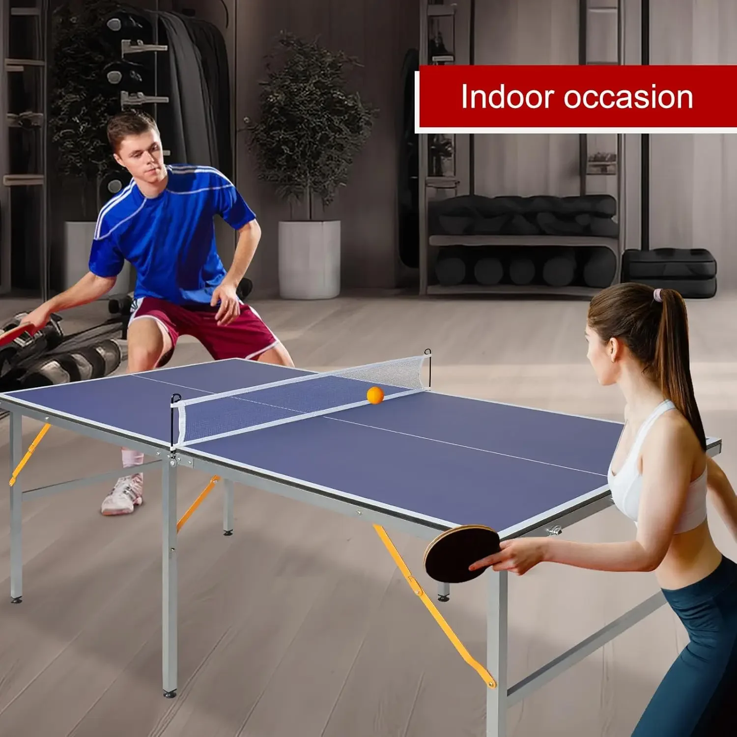 Mesa de tenis de mesa, juego de mesa de ping pong plegable y portátil de 6 pies, 2 murciélagos de ping-pong y 3 pelotas, disponible en interiores y exteriores