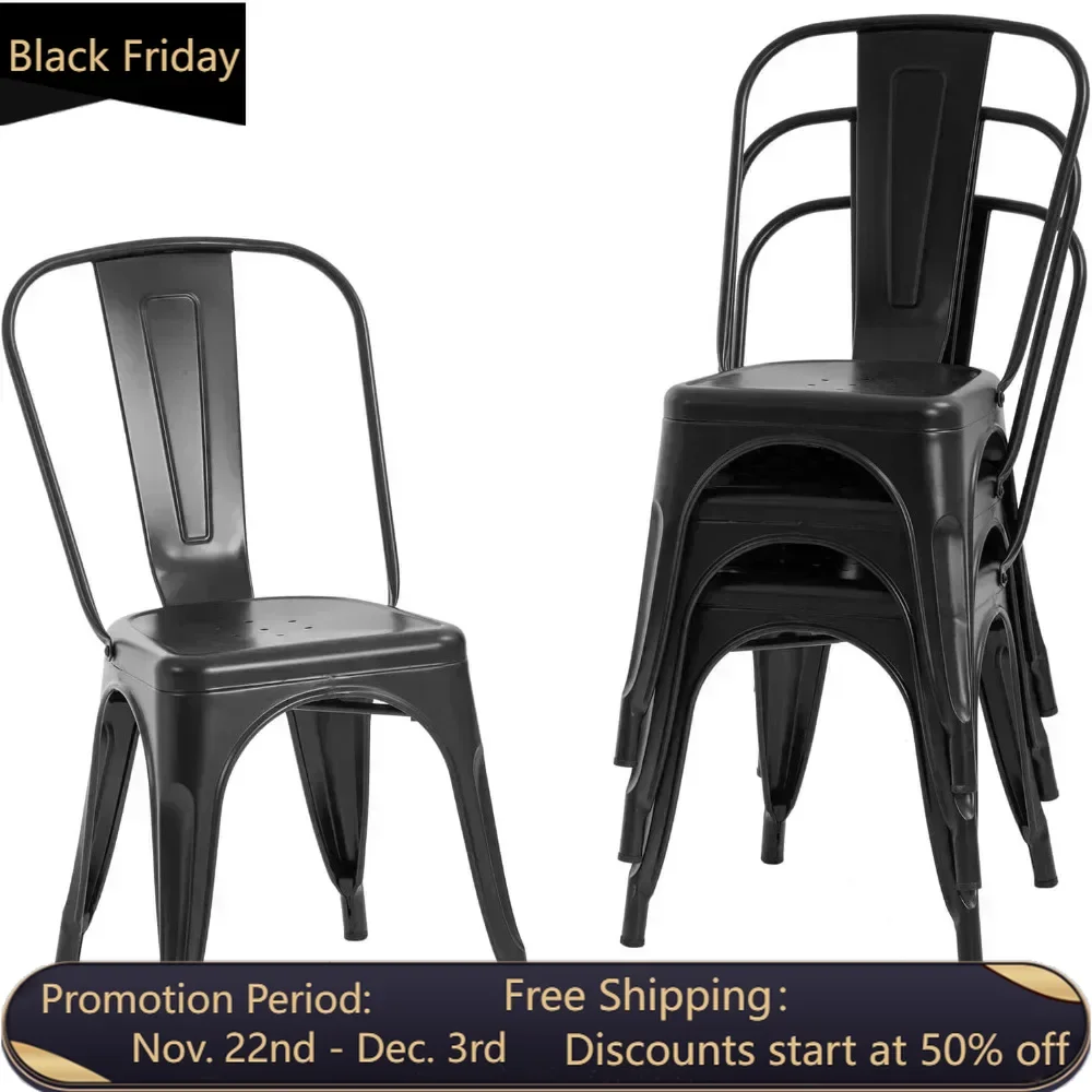 

4-piece restaurant dining chair set, 18 inch metal seats stackable, 330LBS load-bearing capacity