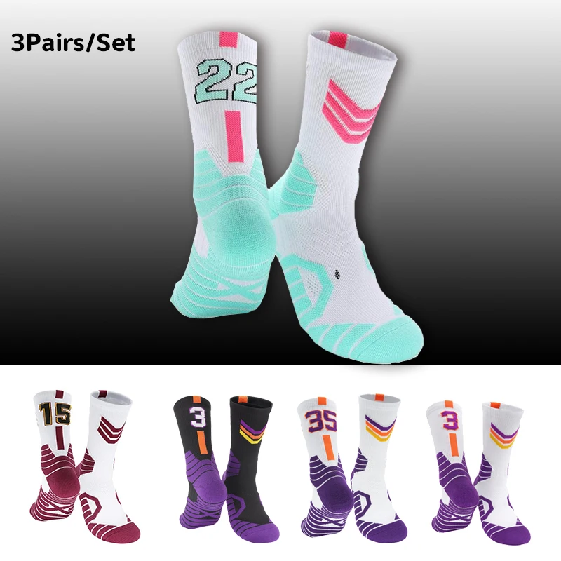 3 pairs Basketball Crew Socks for Men and Women, Cushion Performance Athletic Basketball Socks   Numer 22