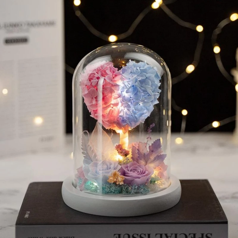 10*15cm Preserved Flower Glass Dome Vase Home Decor Light White Base Transparent Cover Wedding Birthday DIY Friend Favor Gift