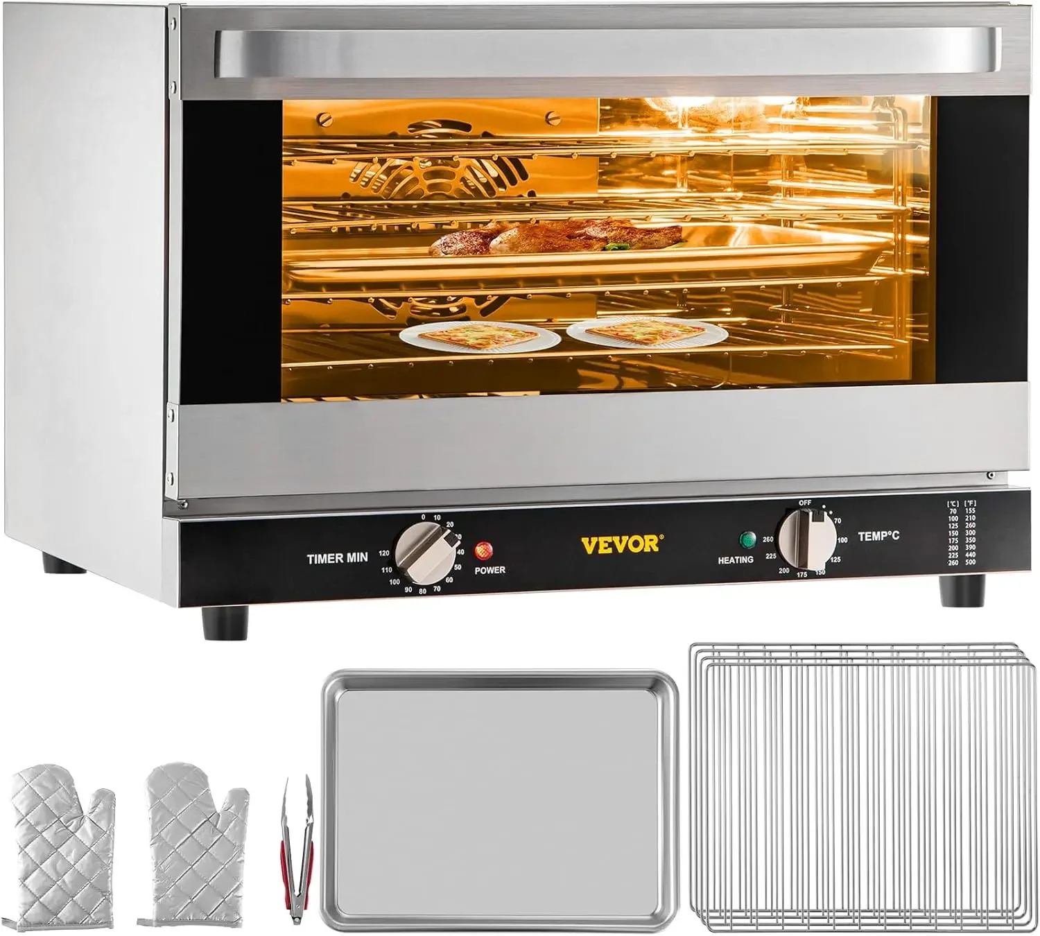 

Commercial Convection Oven, 47L/43Qt, Half-Size Conventional Oven Countertop, 1600W 4-Tier Toaster w/Front Glass Door, Ele