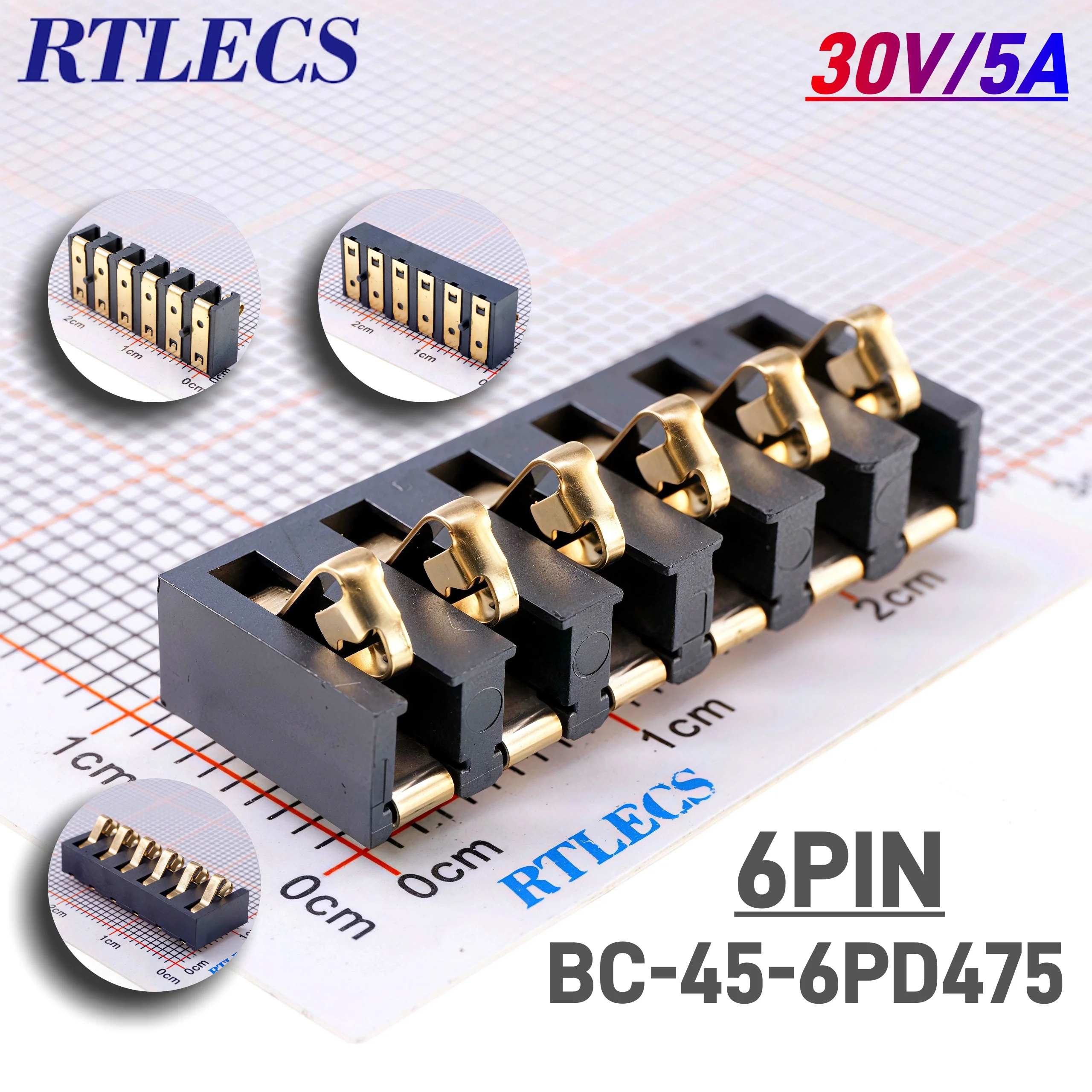 2 Stück Federkontaktstecker 4,25 mm Rastermaß 2 3 4 5 6 Pin Steckverbinder Oberflächenmontage Batteriesteckverbinder Isolator 4,75 mm H