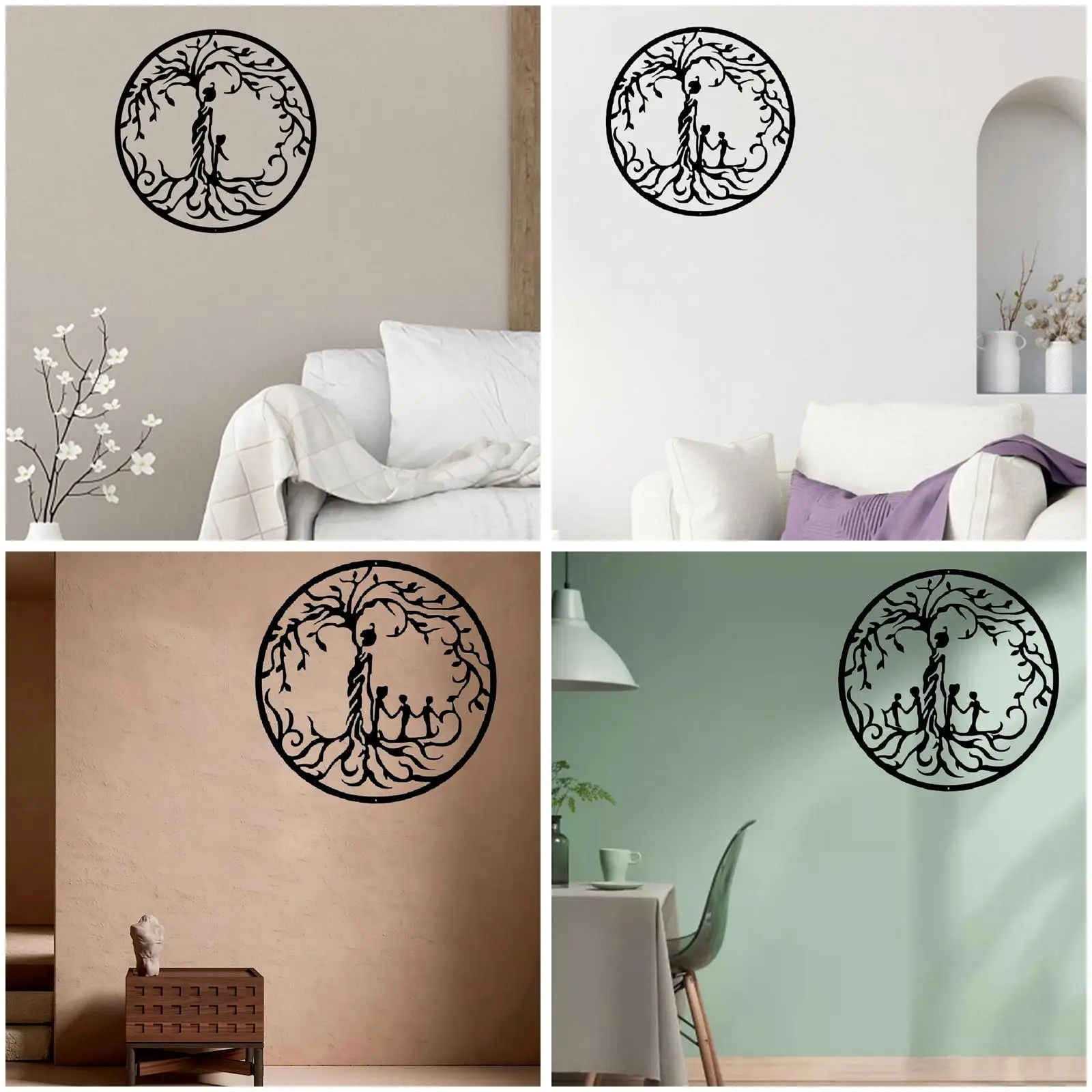 Wall Decorations Mother with Kids Metal Hanging Silhouette Diameter 35cm, Simple Installation