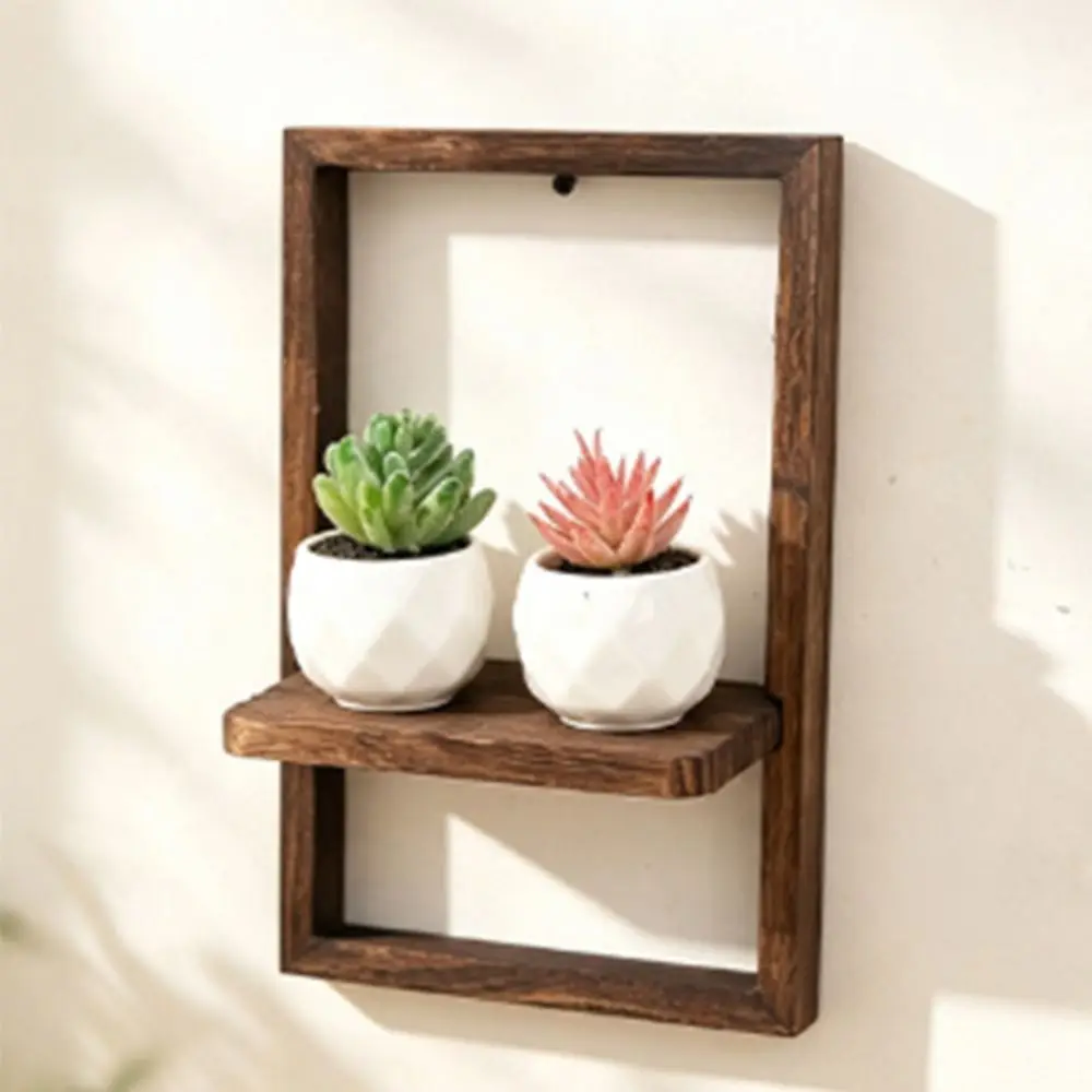 Wood Wooden Wall Shelf Square Shape Decorative Wall Floating Hanger Strong Load-Bearing Simple Wall Mounted Shelf Indoor Use