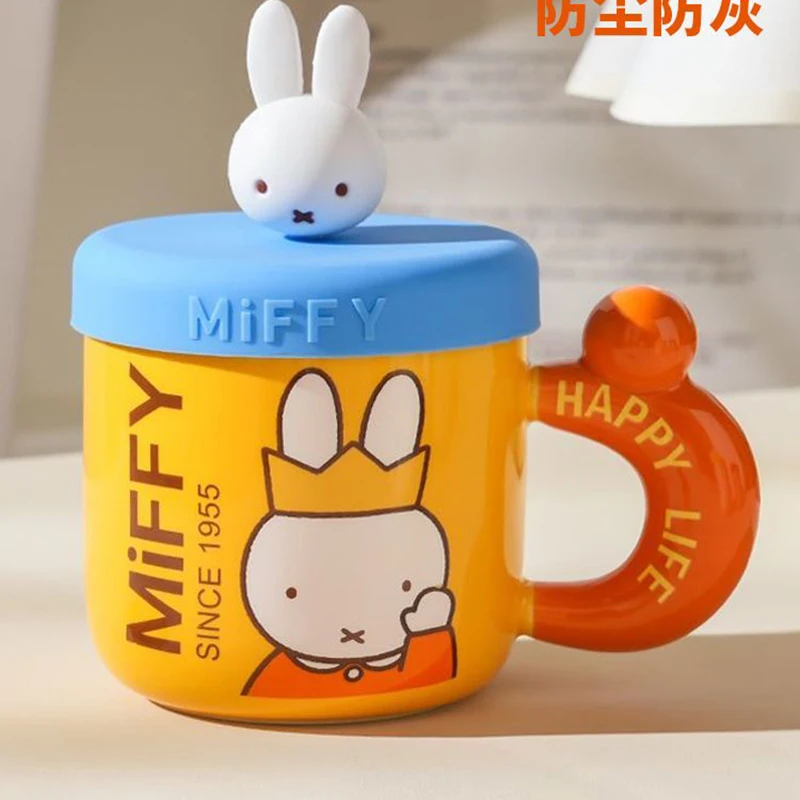 

New Kawaii Anime Miffy Rabbit Ceramic Covered Mug Cute Cartoon Handle Cup Coffee Girl Heart Home Office Water Cup Gifts for Kids