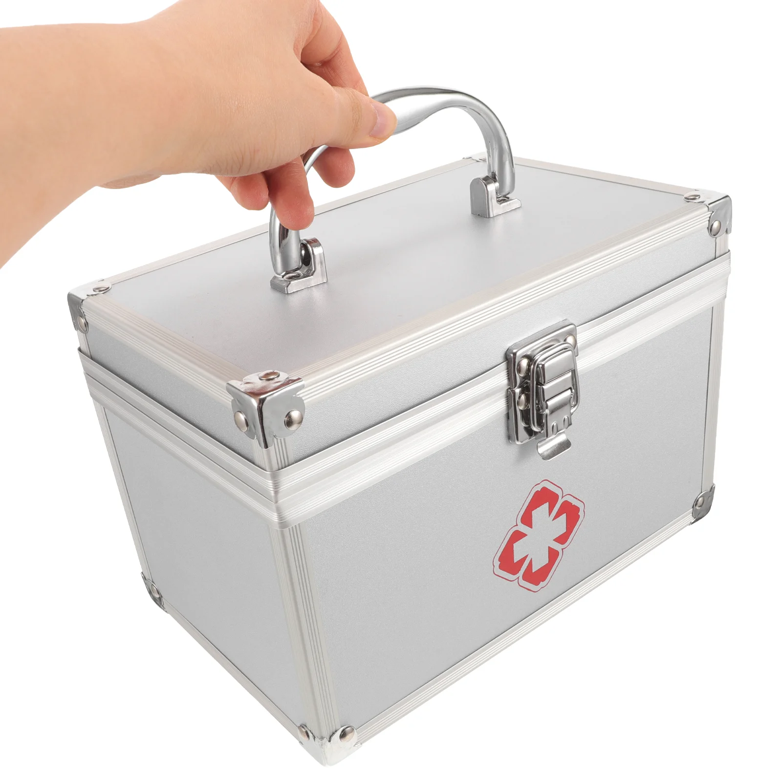 Medicine Box First Aid Organizer Emergency Medical Case Sturdy Kit with Handle Portable Holder Household Aluminum Alloy