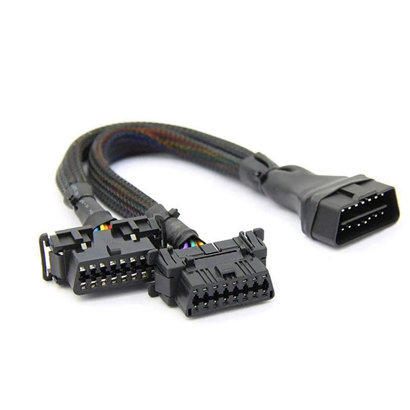 3X 2 IN 1 OBD2 Extension Cable OBDII Male To 2 Female Splitter Car Computer Connection Conversion Plug Socket 30CM