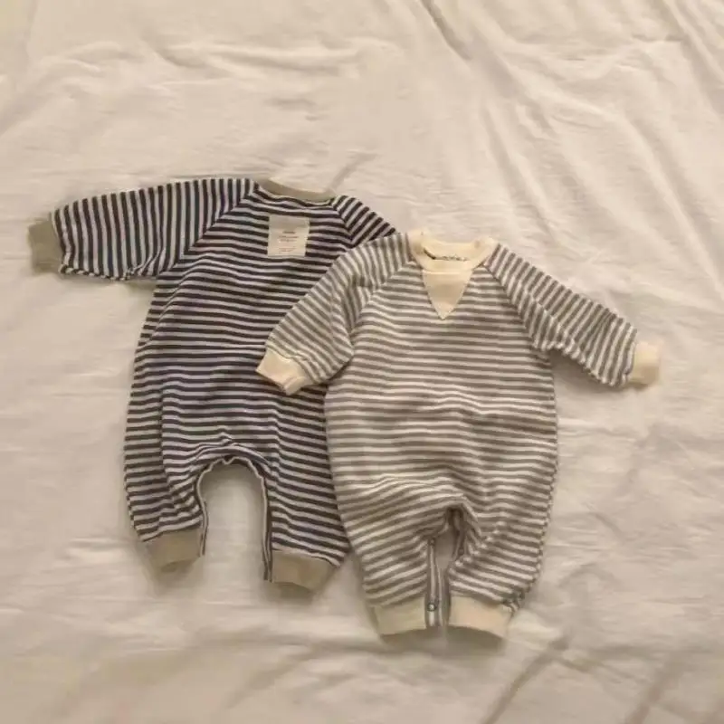 

2025 Autumn New Baby Long Sleeve Striped Romper Boy Girl Newborn Cotton Jumpsuit Infant Toddler Casual Clothes 0-24M