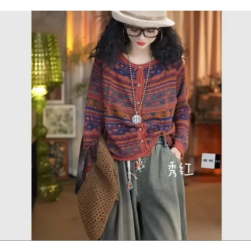 Herbst Neue Rundhals Retro Gestreiften Pullover für Frauen Lose Dünne Modische und Vielseitige Strickjacke