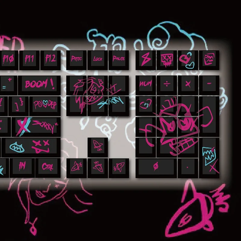 ECHOME Arcane Theme Keycaps PBT Dye Subbed Cherry Profile Custom Jinx Scrawl Keyboard Cap Key Cap for Mechanical Keyboard Gift