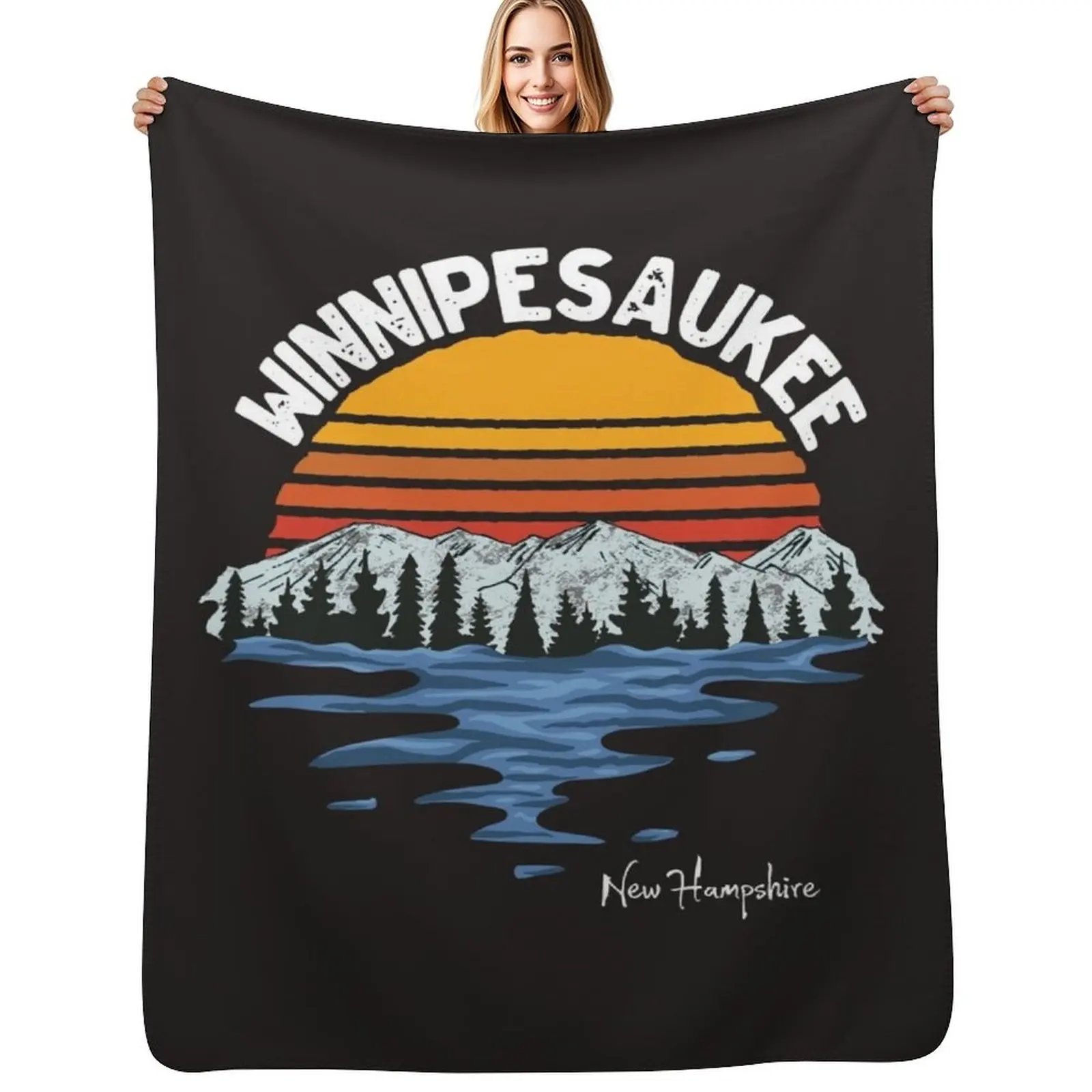 Vintage Lake Winnipesaukee New Hampshire Souvenir Throw Blanket Year Round Soft Comfortable Blanket for Home