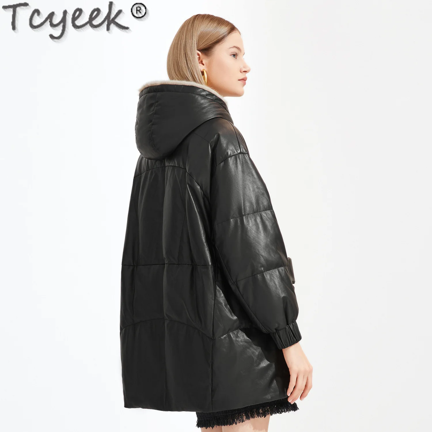 Tcyeek Real Leather Jacket Women Mink Fur Collar Mid-length Down Coat Winter Clothes 2024 Genuinel Sheepskin Coats for Woman