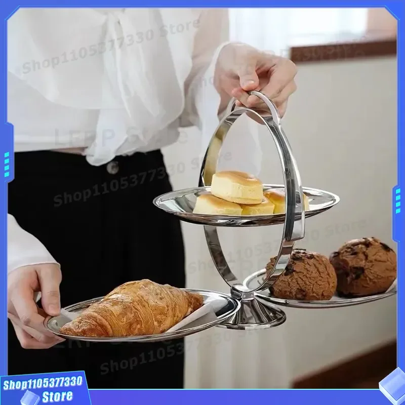 Nordic Light Luxury Double Layer Folding Storage Plate For Dim Sum Baking Snacks Home Style Design Decorative Serving Tray