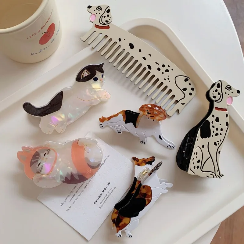 

Забавная заколка для волос из ацетата с дизайном в горошек в стиле корги и далматинца, массивная заколка для пучка на затылке для женщин, креативный дизайн в стиле домашних животных, для повседневного использования