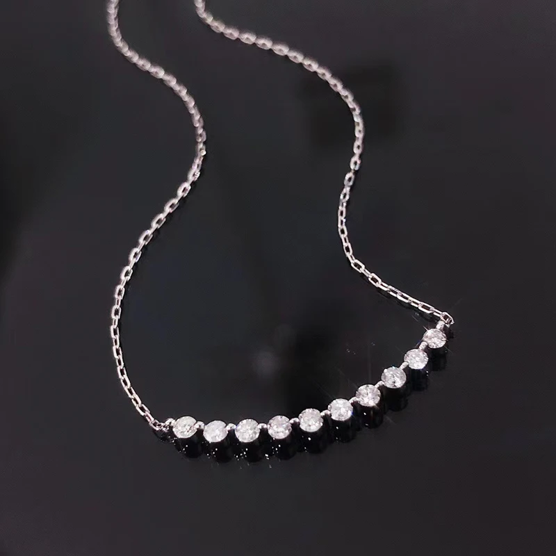 Solid Au750 18K White gold Necklace Real diamond 0.3Ct Jewelry  Wedding Party Engagement Anniversary Necklace