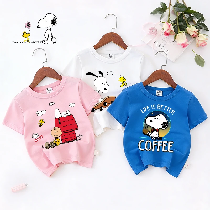 

Cute T-shirt Snoopys Woodstocks Anime Cartoon Cotton Kids Girl Toddler Streetwear Tees Childern Casual Short Sleeve Clothes Tops