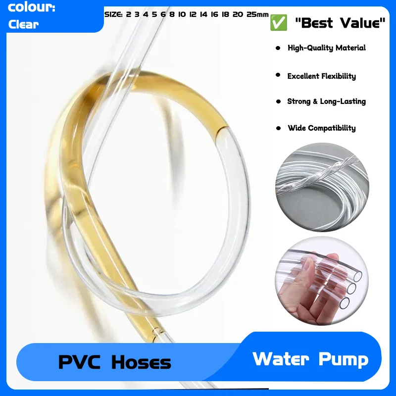 

High Quality Transparent PVC Plastic Hoses 2 3 4 5 6 8 10 12 14 16 18 20 25mm Water Pump Tube Hoses Aquarium Tubing Garden Hose