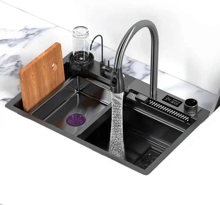 

19.7x17.7in Single Bowl Kitchen Sink - Black Stainless Steel, Drop In/Topmount, with Sliding Accessories