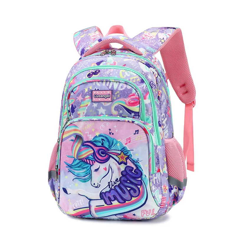 Conjunto de 3 piezas de unicornio de dibujos animados, mochilas escolares para niñas y niños, mochila espacial plegable ortopédica para escuela primaria