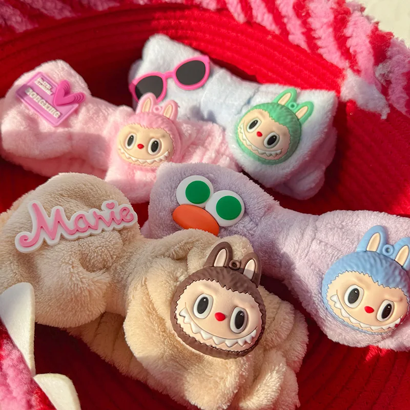 Labubu Wash Face Band Headbands for Washing The Face Cartoon Wash Bandage Cute Anime Hair Accessories Girl Gifts