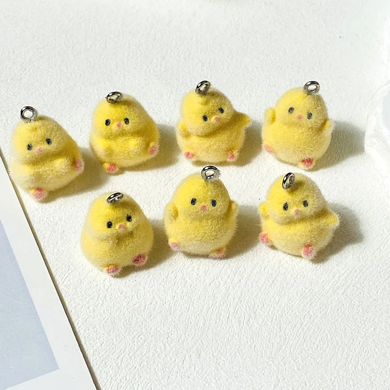 

10Pcs Kawaii Small Yellow Chicken Resin Charms Flocked Animals Pendants for Earrings Keychains DIY Jewelry Making Findings