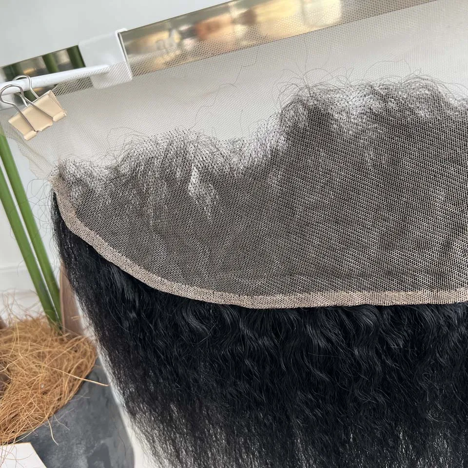BINF HD 13x4 Lace Frontal Kinky Straight, vorgezupft, 4x4 Swiss Full Closure, nur in Naturalschwarz, Remy Echthaar – Detail 6
