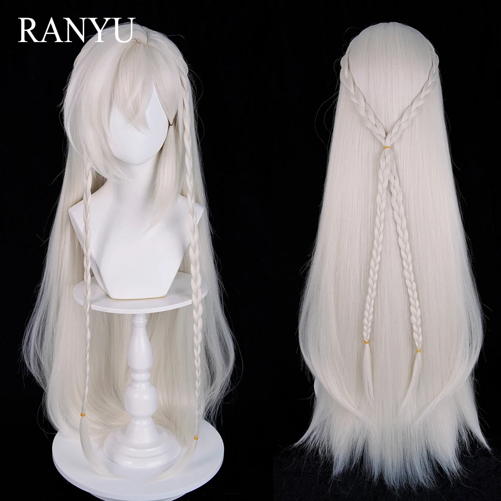 

Grey Blonde Long Straight Synthetic Wigs with Bangs Anime Game Cosplay Fluffy Wig Heat Resistant for Daily Party