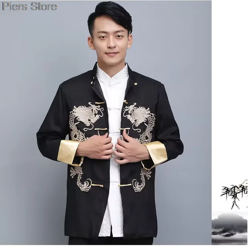 2025 Chinese traditionele feniks bedrukte kleding draak Tang pak kleding heren geborduurd festival bruiloft jas met lange mouwen