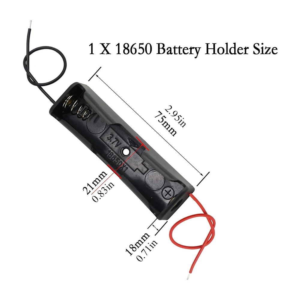 15PCS 18650 Battery Holder Bundle with Wire 18650 Battery Holder Case 3.7V, 1 Slot DIY Battery Storage Boxes, 1 Slot Black Plast