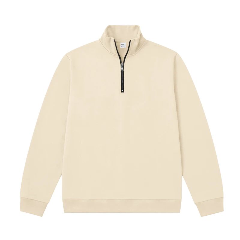 Herren-Sweatshirt mit Fleecefutter für Herbst und Winter, Stehkragen, halber Reißverschluss, langärmelig, einfarbig, warme Freizeitjacke – Detail 8