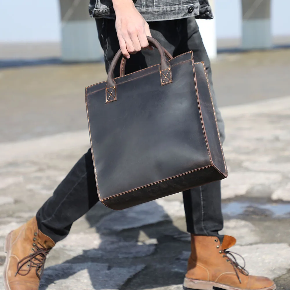 S.WORKER Echtleder-Aktentasche für Herren | Vintage-Bürohandtasche aus Vollnarbenleder für Laptops – Detail 4