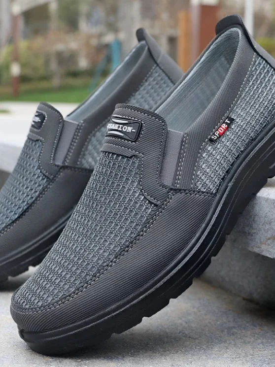 Men's Summer New Breathable Casual Canvas Shoes Slip-On PU Mesh Comfortable Footwear Flat Heel round Toe Business Leisure