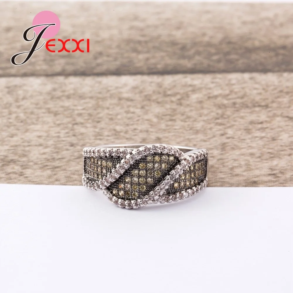 Fashion 925 Sterling Silver Infinity Mewah Pernikahan Cincin untuk Wanita Pria Pesta Kristal Mengkilap Band Anel Perhiasan