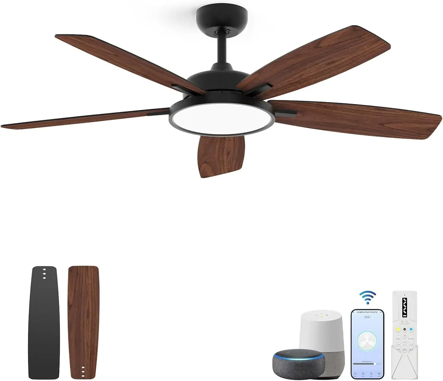 

52 Inch Smart Ceiling Fan with Light,App Control,Ultra Silent Reversible DC Motor Fan Remote Control Compatible with Alexa Googl