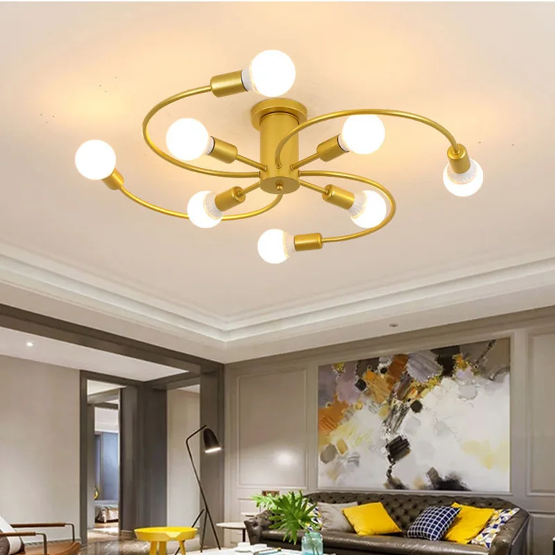 6/8 Head Chandelier Retro Iron Ceiling Lamp Black/White Lighting Modern Indoor Lighting for Living Bedroom Restaurant Decoration