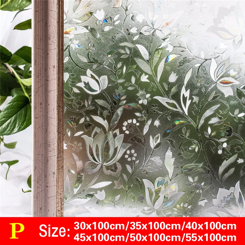 Summer Glass Window Film Self Adhesive Glass Sticker Tulip Pattern Window Paper For Bathroom Home Decorative Film Window Decor