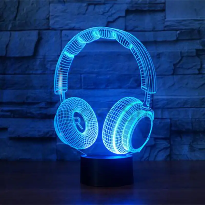 

Headset Shape Acrylic 3d Night Light 7 Colors Changing Bedroom Usb Nightlight Novelty Led Stereo Vision 3d Lights