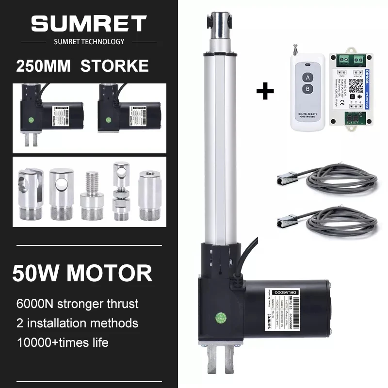 

0-250mm Adjustable Stroke Linear Actuators Kit RF Wifi Controller Magnet Induction Switch DC 12V 24 Volt Heavy Duty 6000N