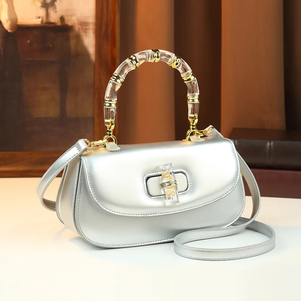 2026 New Luxury Gold Handbags for Women Shiny Metallic Designer Bag Clear Acrylic Handle Evening Party Shoulder Crossbody Bags image 3