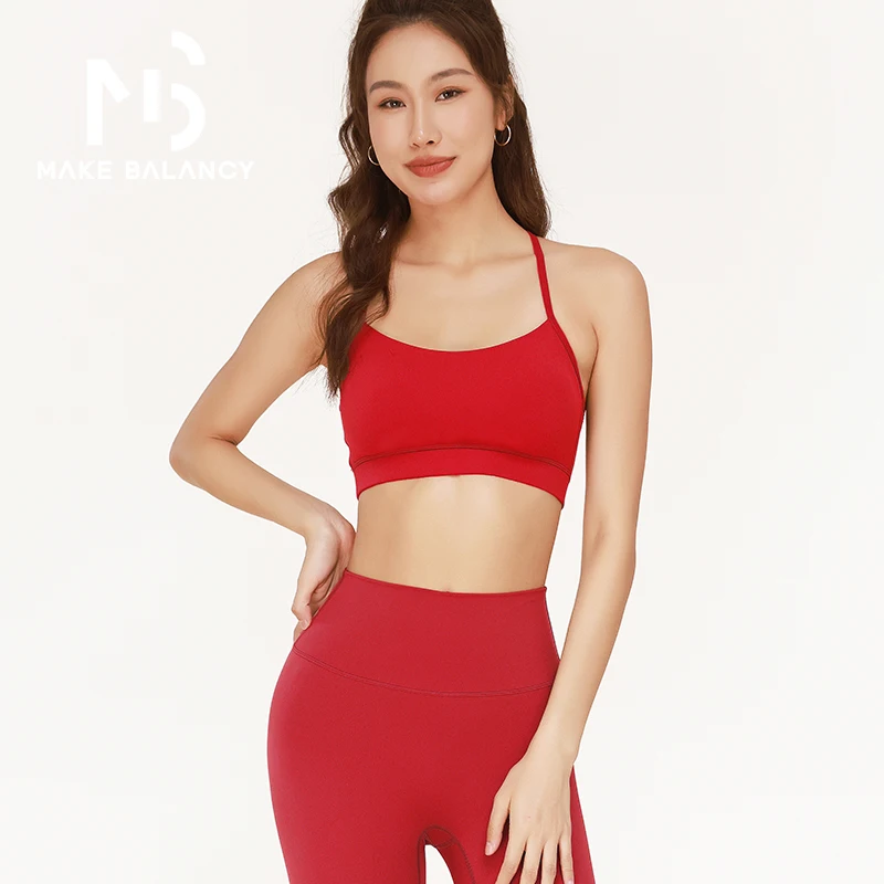 

2025 Makebalancy Sexy V-Back Seamless Yoga Bra, Skin-Friendly & Moisture-Wicking for Yoga Gym,Red Naked Feel Sports Top K0001