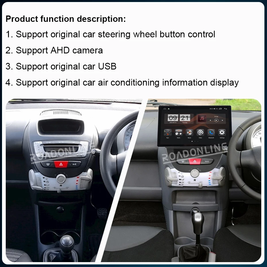 For Peugeot 107 Citroen C1 Toyota Aygo 2005-2014 Android 12 1920*1200 UIS 7862 8-Core 8+256GB Car Multimedia Player Stereo Radio