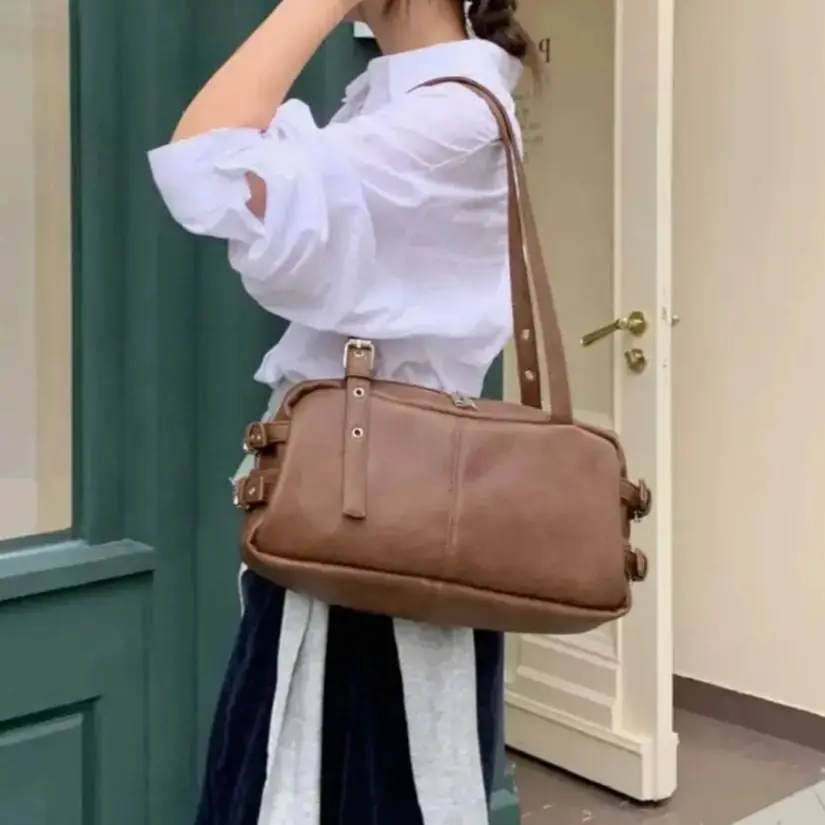 

2025 Retro Vintage Large Capacity Women's outder Underarm Bag Commuter Boston Bag Shoulder Women's Bag Artificial Leather