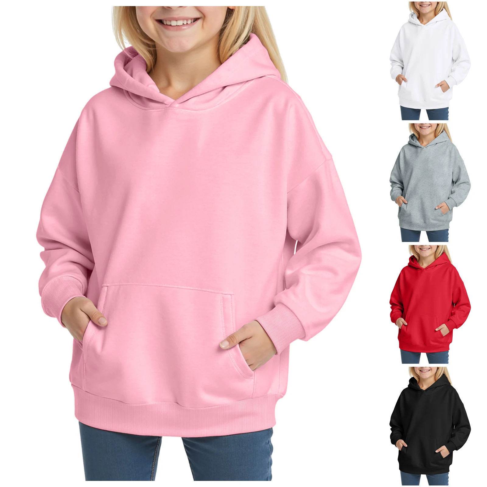 

Girls Long Sleeved Hooded Sweatshirt Comfortable And Fashionable Solid Color Girls Pullover Sweatshirt Casual Daily Hoodies