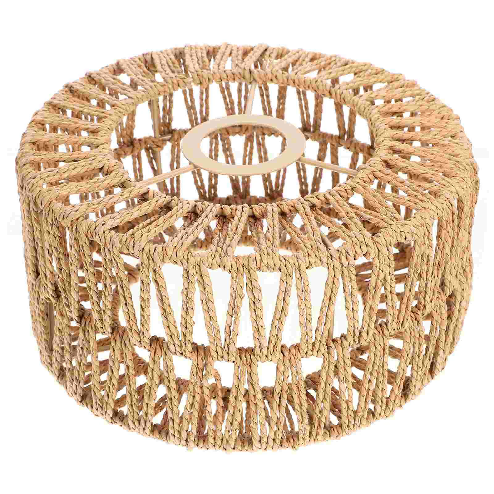 Braided Straw Rope Lampshade Small Yellow Woven Retro Style Light Cover for Pendant Lamp No Burrs Lightweight Safe Wear