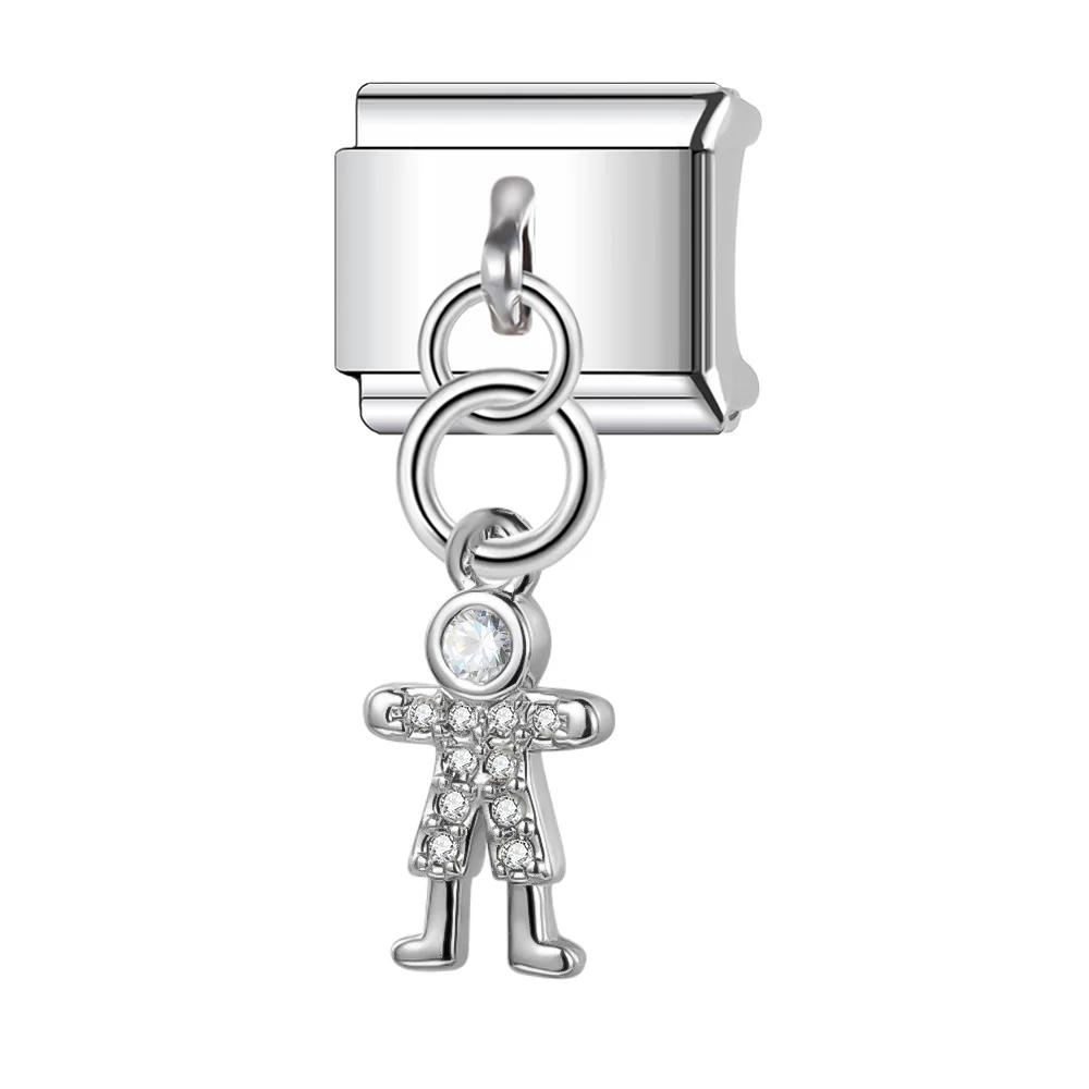Trusta 2024 New Girl Boy Dazzling CZ Charms Italian Links 9mm Bracelet Stainless Steel for Women DIY Jewelry Wholesale N176