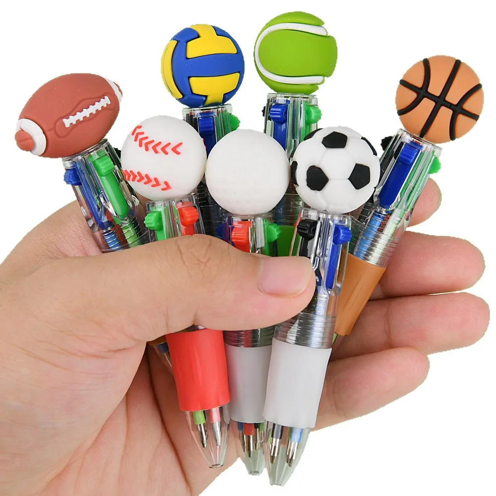 Mini penne sportive 4 in 1 da 1-50 pezzi: design carino per calcio/basket/rugby, inchiostro multicolore per appunti, materiale scolastico e per ufficio